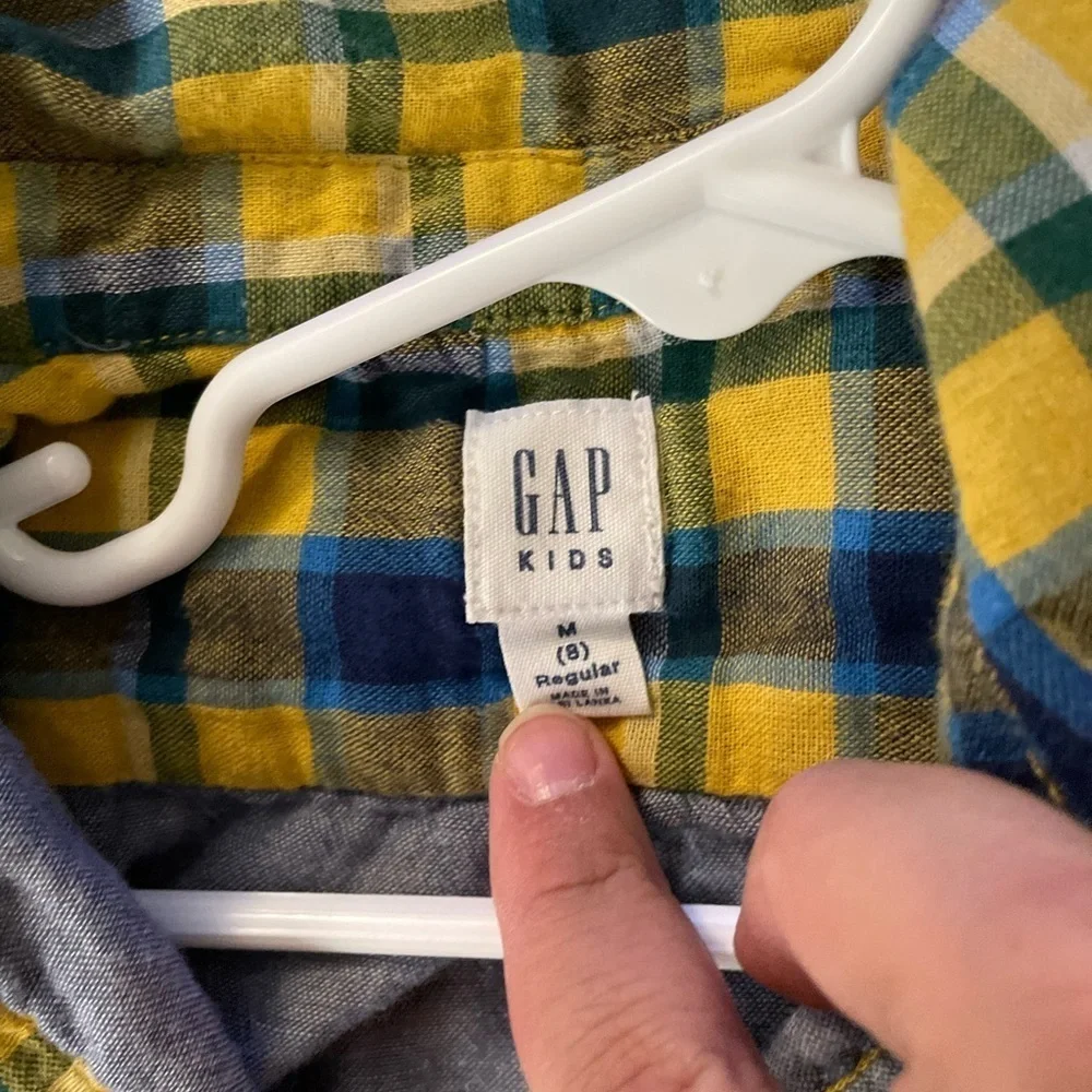 GAP Yellow and Blue Plaid Kids Button Down Shirt size M/8